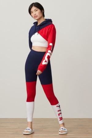 FILA Erin High Waist Leggings Red / White,Womens Clothing | CA.BMEROQ312